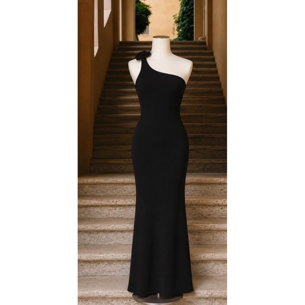 Wiskii ONE-SHOULDER SLEEVELESS FLORAL DRESS Black Maxi Medium